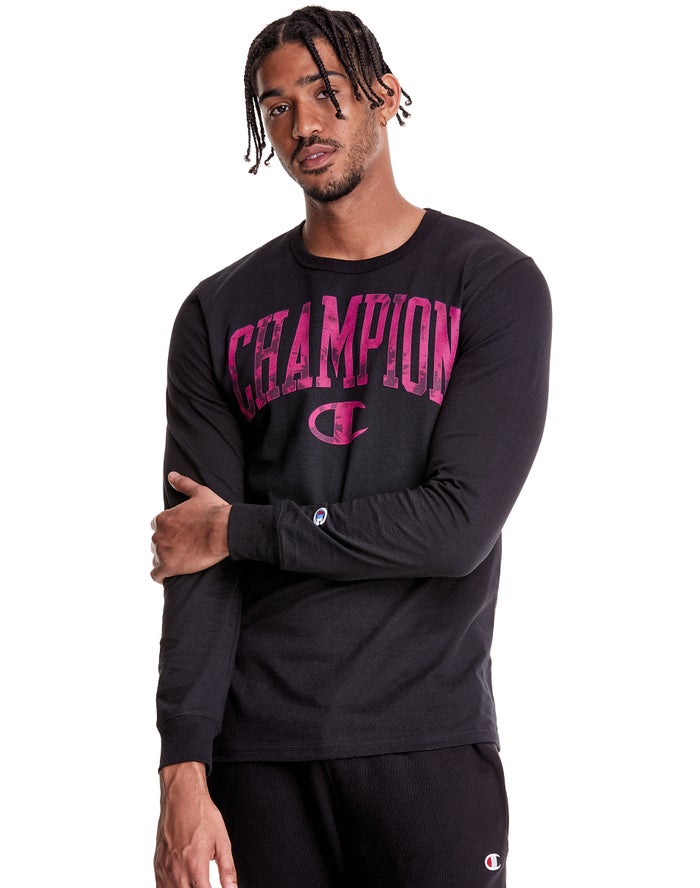 Camiseta Champion Hombre - Heritage Long Sleeve Galaxy Dye Arch Logo ( Negras ) 1398564-SZ